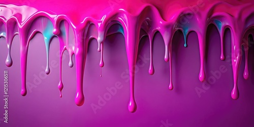 Fuchsia slime dripping from a colorful background, liquid, flowy, vibrant, slime photo