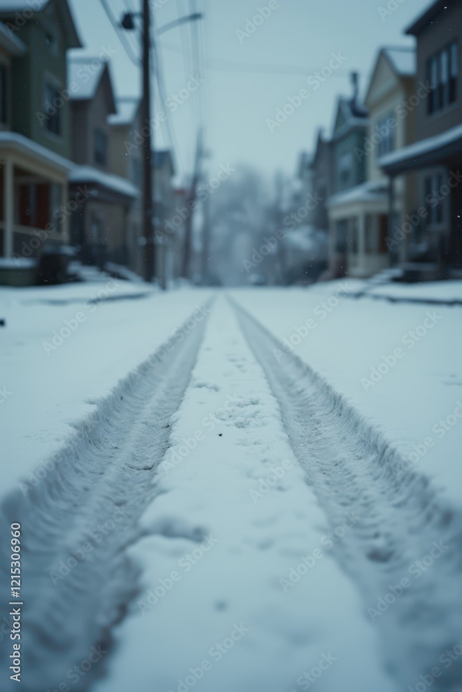 a snowy street with houses in the background a snowy street with houses in the background