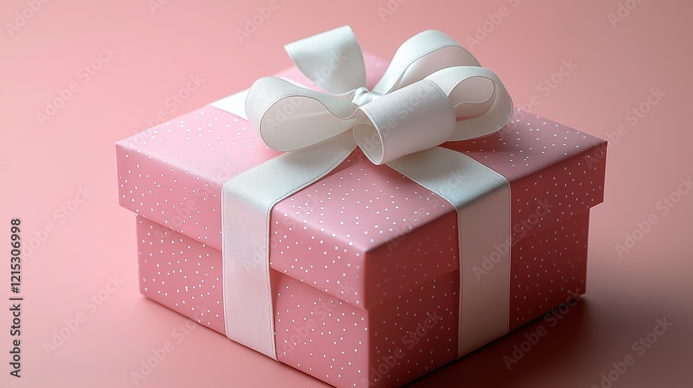 Obraz premium Pastel pink gift box tied with a ribbon and bow.