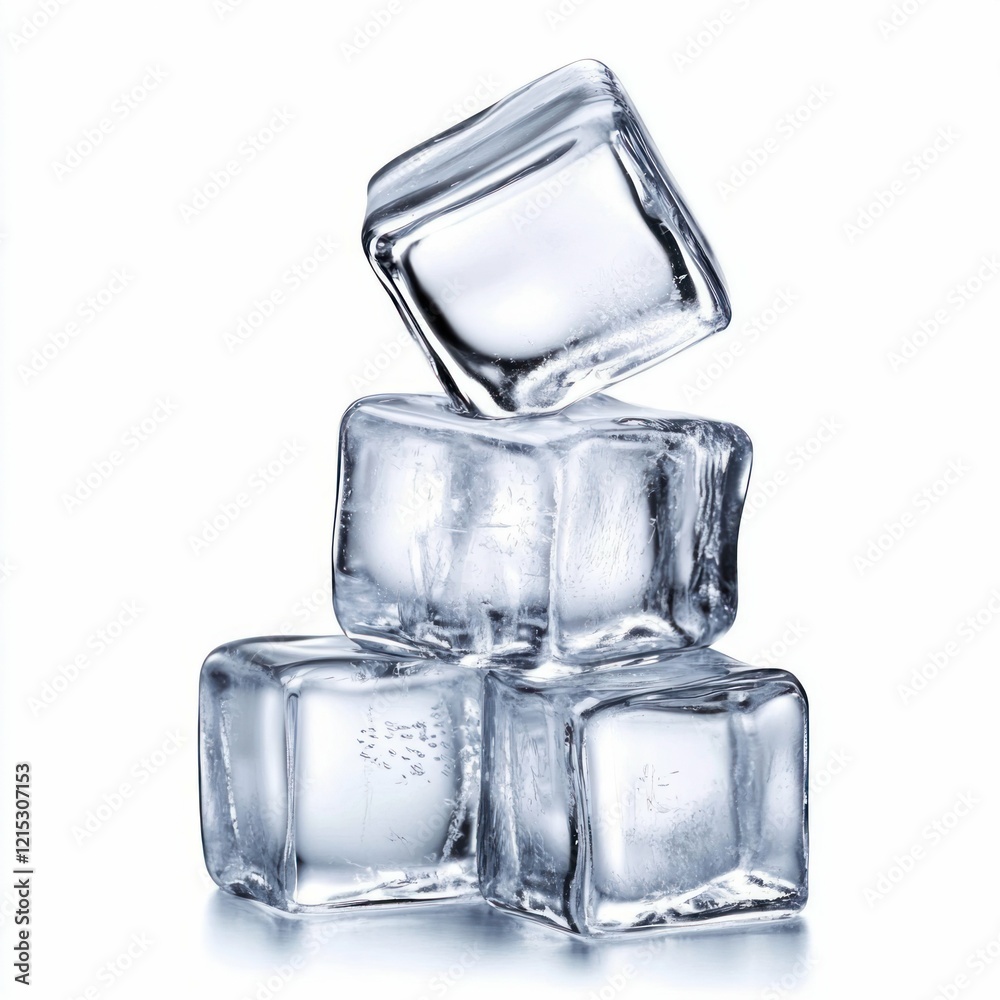 Stack of Transparent Ice Cubes Isolated on White Stack of Transparent Ice Cubes Isolated on White
