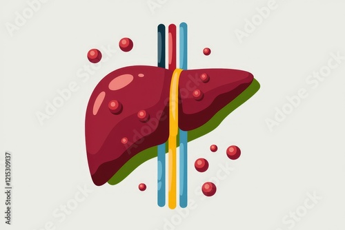 Illustration of a liver with cirrhosis, showing damage and nodules. photo