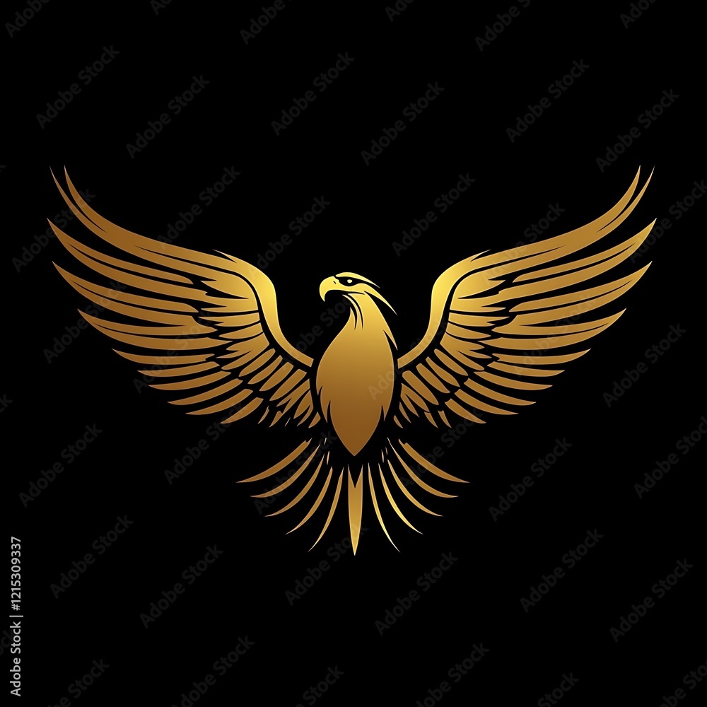 Obraz premium Shining eagle artwork featuring golden wings against a deep background