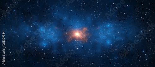 Wallpaper Mural Starry sky with a bright star in the center, deep blue color background with small stars.  Torontodigital.ca