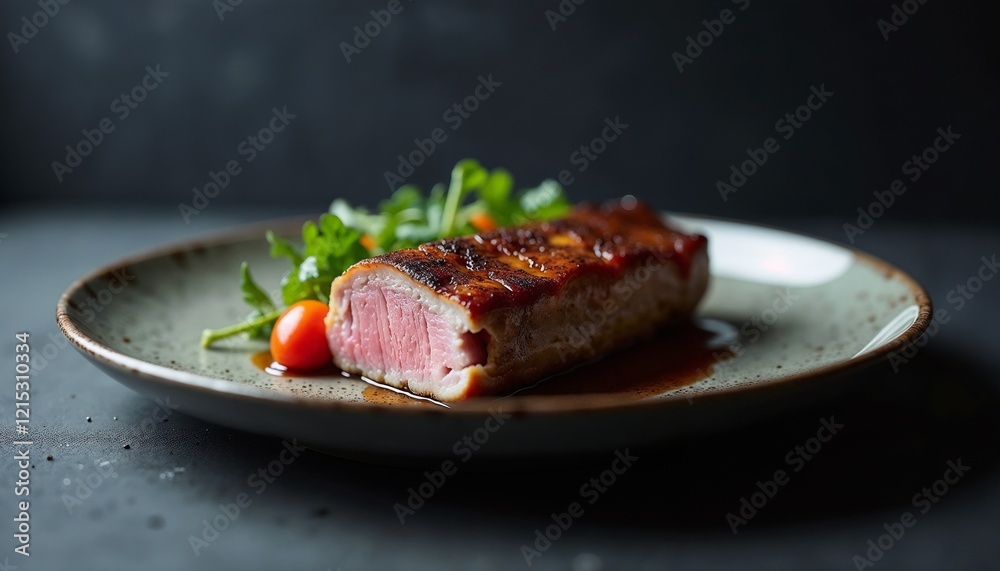 Gourmet duck breast with crispy skin in exquisite presentation