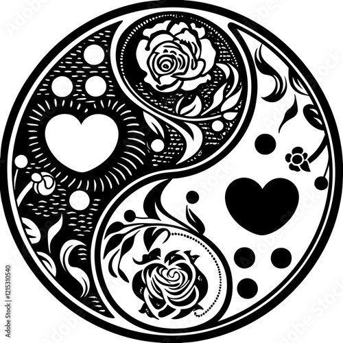 yin yang symbol made of flowers