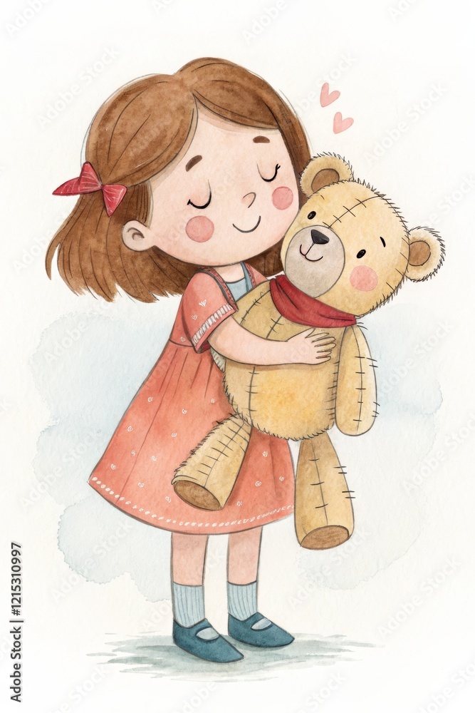 girl and teddy bear illustration girl and teddy bear illustration