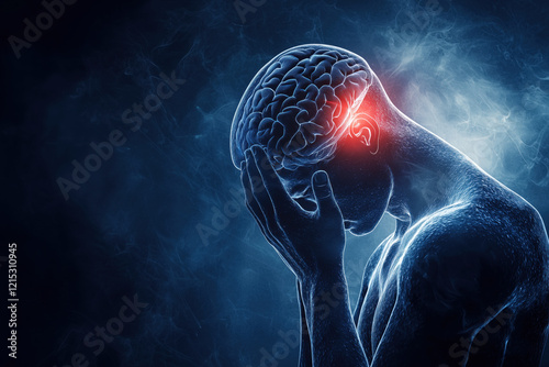 Brain stroke, man with headache, health problems concept