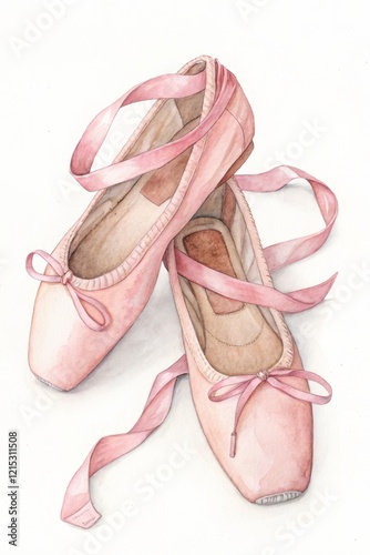 pink ballet shoes, watercolor illustration