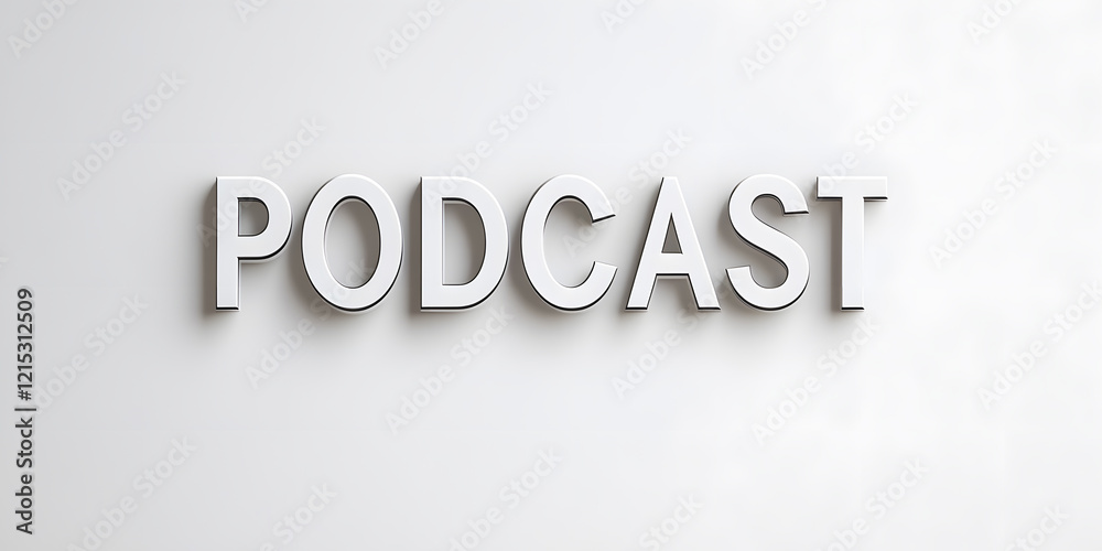 The word PODCAST in bold, uppercase, white letters on a white background. Clean, minimalist design perfect for podcasting themes. The word PODCAST in bold, uppercase, white letters on a white background. Clean, minimalist design perfect for podcasting themes.