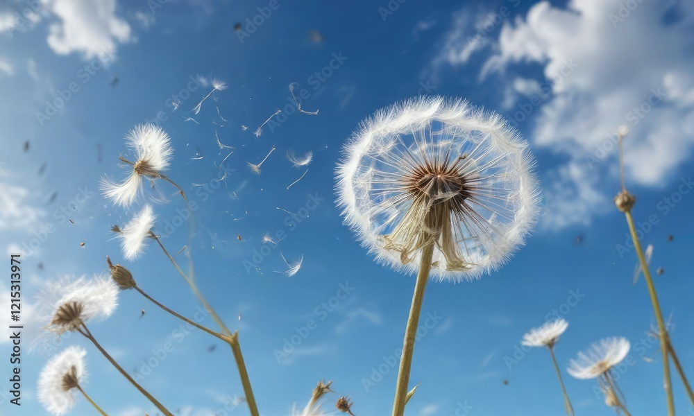 custom made wallpaper toronto digitalDandelion seeds blowing in the wind against a blue sky, free, summer
