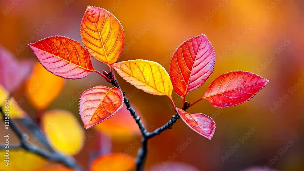 Vibrant autumn leaves on a branch symbolize fall beauty and Thanksgiving season Vibrant autumn leaves on a branch symbolize fall beauty and Thanksgiving season