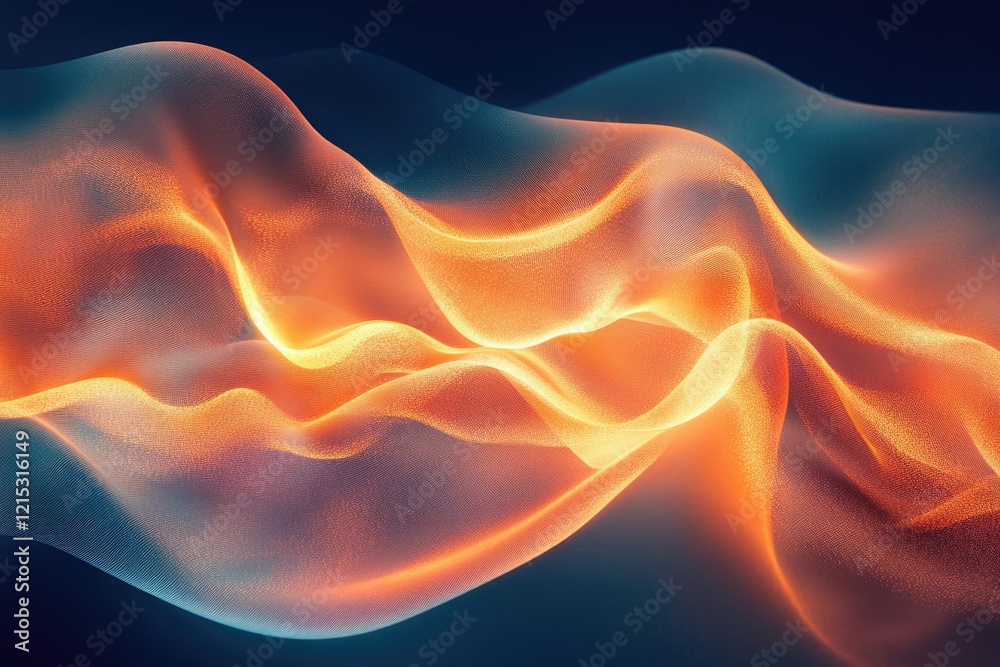 Abstract orange and blue flowing wave, digital art, particle effect, glowing energy. Abstract orange and blue flowing wave, digital art, particle effect, glowing energy.