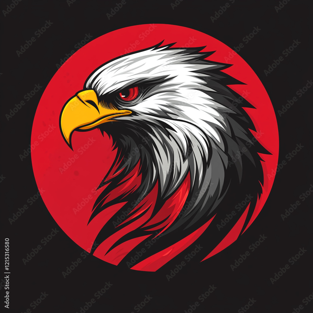 Obraz premium Majestic Eagle Head Red Sun Wildlife Bird Power Freedom Nature Graphic Design Masc