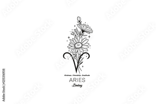Aries Daisy, Zodiac Sign Floral SVG Design