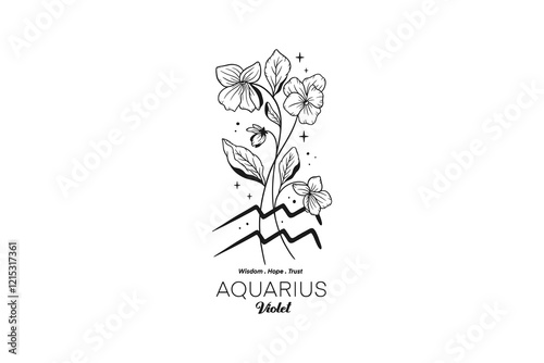 Aquarius violet, Zodiac Sign Floral SVG Design