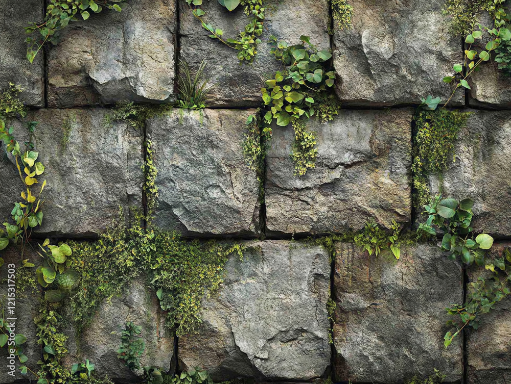 Green vines and moss on an ancient stone wall Green vines and moss on an ancient stone wall