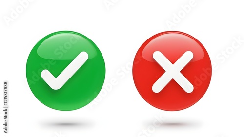 Correct and wrong check mark icon choice sign test checklist button flat design isolated on white background with vote yes or no element symbol box. 3D rendering