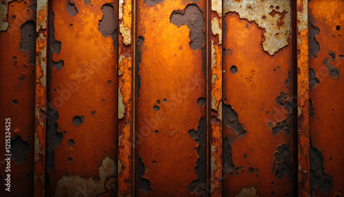 Rusty orange metal panels with peeling paint