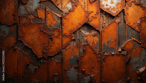 Severely corroded metal surface with peeling layers and rust
