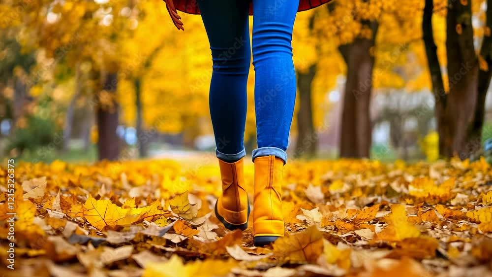 Individual strolling autumnal park pathway,vibrant foliage surrounds.Person walking leaf-covered road fall.Legs jeans and colorful boots golden leaves.season brings outdoor exploration. Individual strolling autumnal park pathway,vibrant foliage surrounds.Person walking leaf-covered road fall.Legs jeans and colorful boots golden leaves.season brings outdoor exploration.