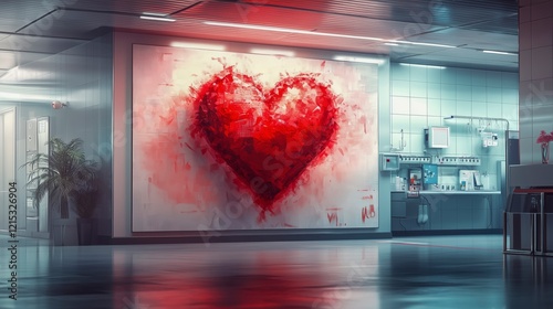 Heart-shaped artwork displayed on a wall in a modern indoor space during daytime photo