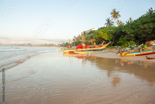 A beach like heaven or paradise on the island of Sri Lanka. Exotic coast of the Indian Ocean