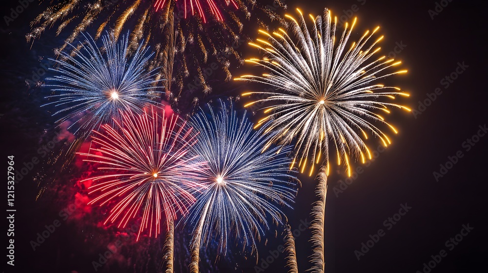 Festive Fireworks Display Illuminating Night Sky Festive Fireworks Display Illuminating Night Sky