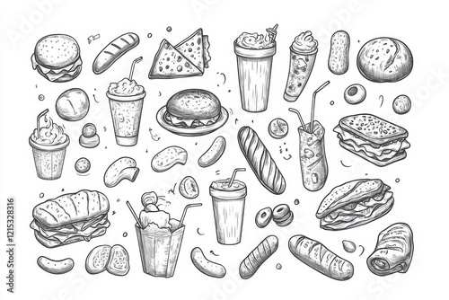 hand drawn set of food