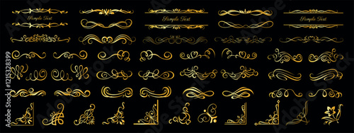 Classic calligraphy swirls, swashes. Set of Decorative vintage frames and borders set. Gold Ornate vintage frames and scroll elements. Classic calligraphy swirls, swashes.eps