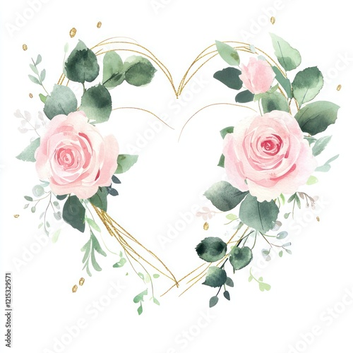 Wallpaper Mural Watercolor Roses and Eucalyptus Heart Design Torontodigital.ca