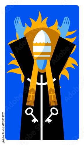 The Hierophant character of Tarot playing card in modern cartoon minimalism flat style. Vector illustration in minimalism flat style