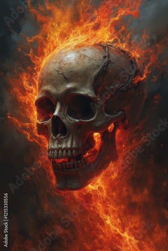a skull with flames coming out of it