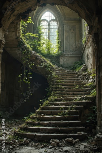 the abandoned church in the forest photo