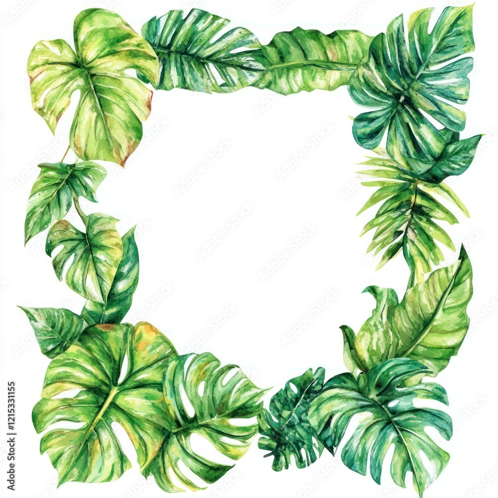 Watercolor Tropical Leaves Frame Design Watercolor Tropical Leaves Frame Design