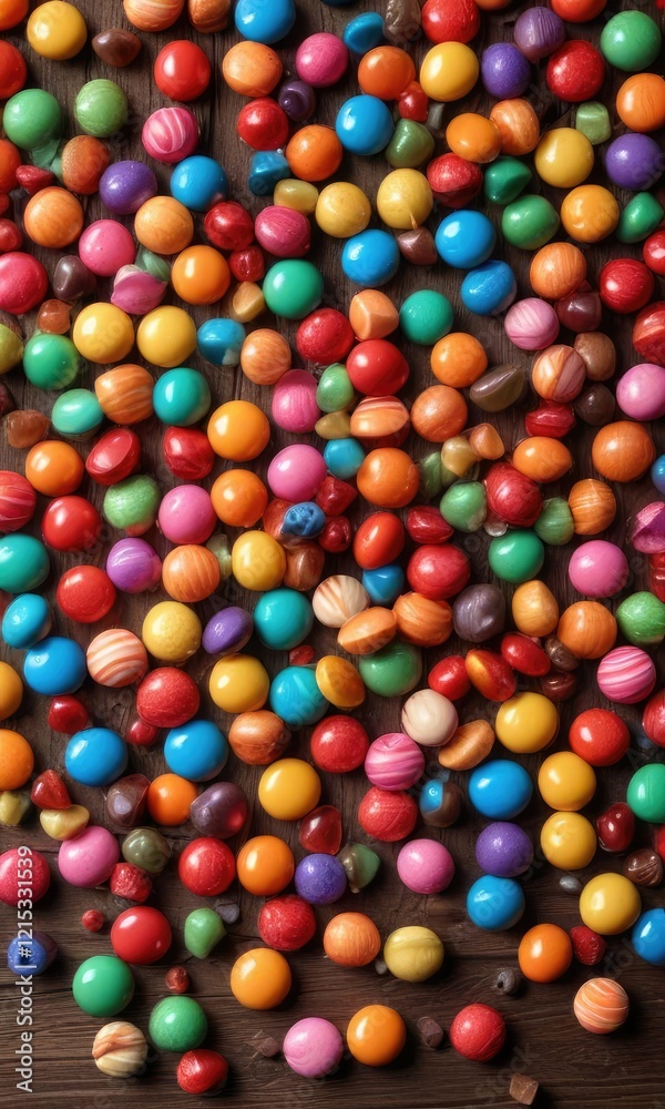 Colorful candy with shiny glaze on a wooden background, sugary treats, decorative desserts, colorful sweets Colorful candy with shiny glaze on a wooden background, sugary treats, decorative desserts, colorful sweets