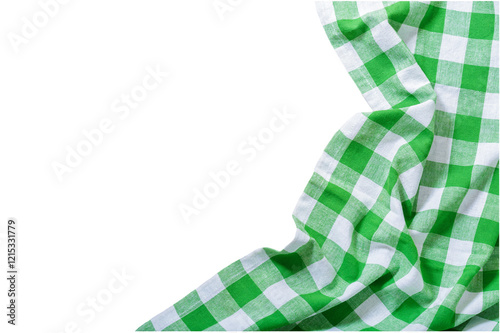 green checkered tablecloth isolated on transparent background, top view