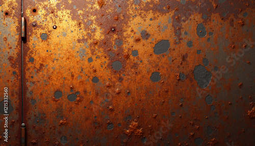 Rusty metal surface with pitted corrosion and peeling paint
