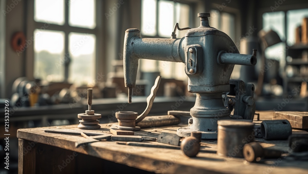 Fototapeta premium Nostalgic Vintage Sewing Machine in Craftsman's Workshop