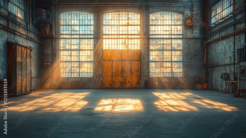 Sunbeams in Industrial Warehouse Sunbeams in Industrial Warehouse