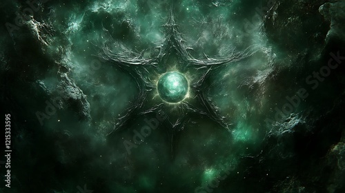Celestial Star Entity Within a Green Nebula