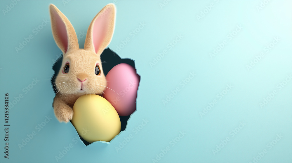 Fototapeta premium easter bunny with easter eggs
