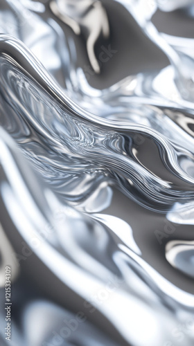 Shiny metallic liquid texture with abstract waves and glossy reflections