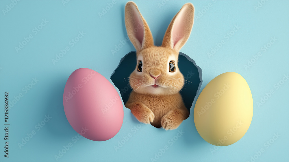 Fototapeta premium easter bunny with easter eggs