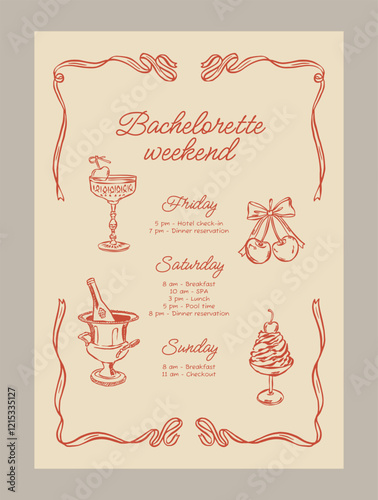 Elegant invitation template. Food and beverage ink sketch style illustrations.