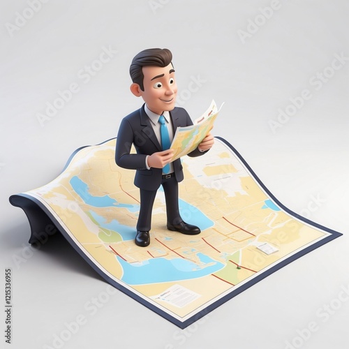 Confident Businessman Navigating with a Map