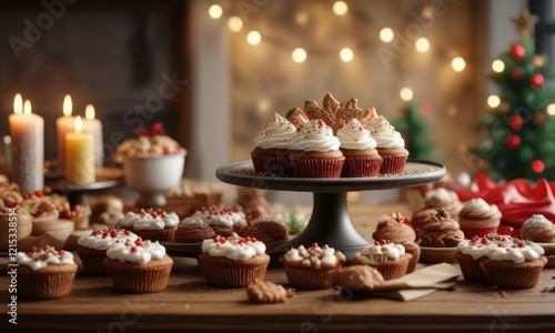 Wallpaper Mural Festive Christmas Eve dessert table with cupcakes and cookies, holiday indulgence, festive feasts , sweet delights Torontodigital.ca