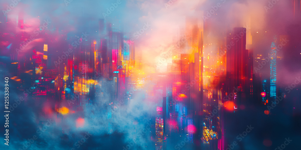 Futuristic City Enveloped in Soft Mist and Vibrant Neon Lights Futuristic City Enveloped in Soft Mist and Vibrant Neon Lights
