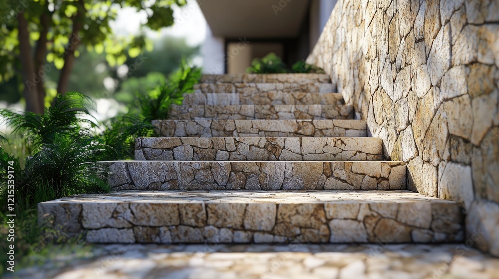 Stone Steps Leading to Tranquility, Modern Architectural Design Stone Steps Leading to Tranquility, Modern Architectural Design