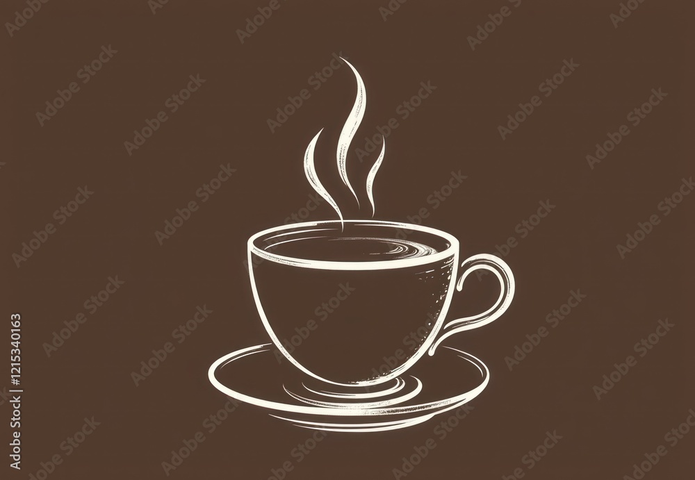 Minimalist Line Drawing of Coffee Cup on Brown Background. Ideal for cafe branding, menu designs, decor in spaces Minimalist Line Drawing of Coffee Cup on Brown Background. Ideal for cafe branding, menu designs, decor in spaces