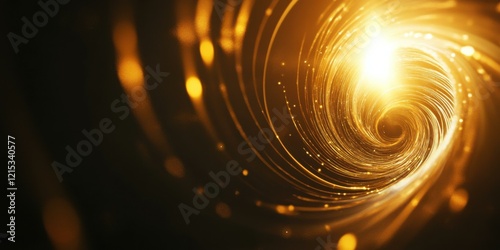 A lens flare with ethereal golden light creating an abstract spiral on a black background, evoking an artistic and dreamlike mood, perfect for creative or inspirational projects